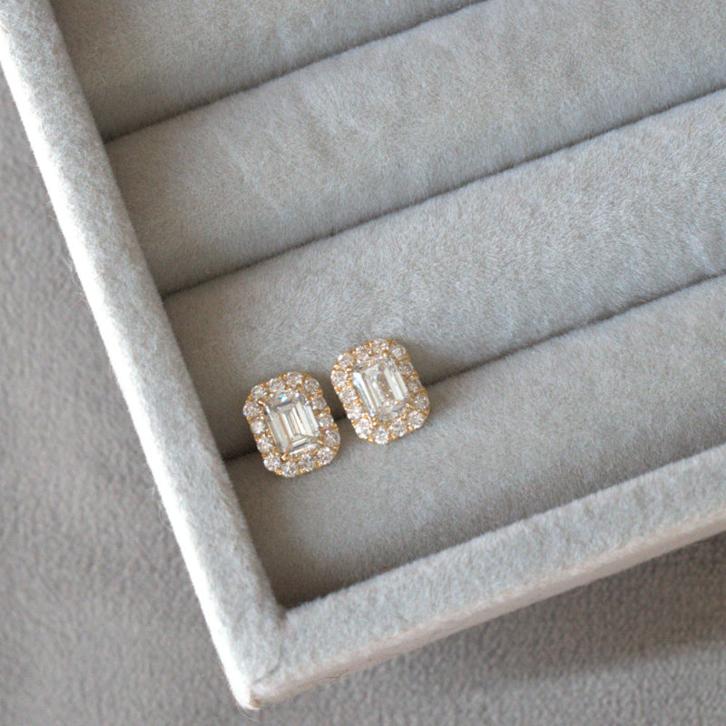 Lab Diamond Collection - Emerald Cut Halo Earrings
