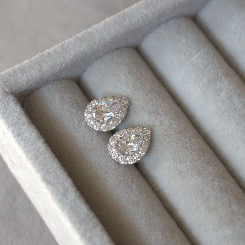 Lab Diamond Collection - Pear Shape Halo Earrings