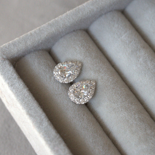 Lab Diamond Collection - Pear Shape Halo Earrings