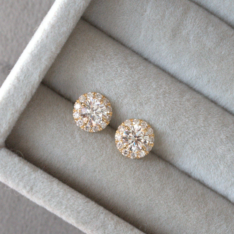Lab Diamond Collection - Round Shape Halo Earrings