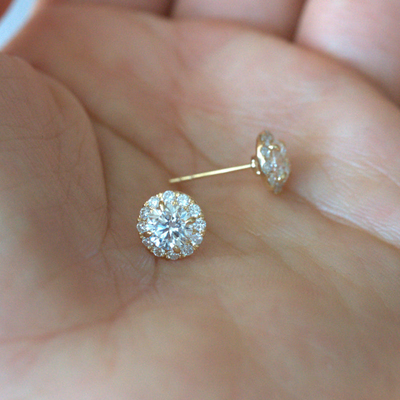 Lab Diamond Collection - Round Shape Halo Earrings
