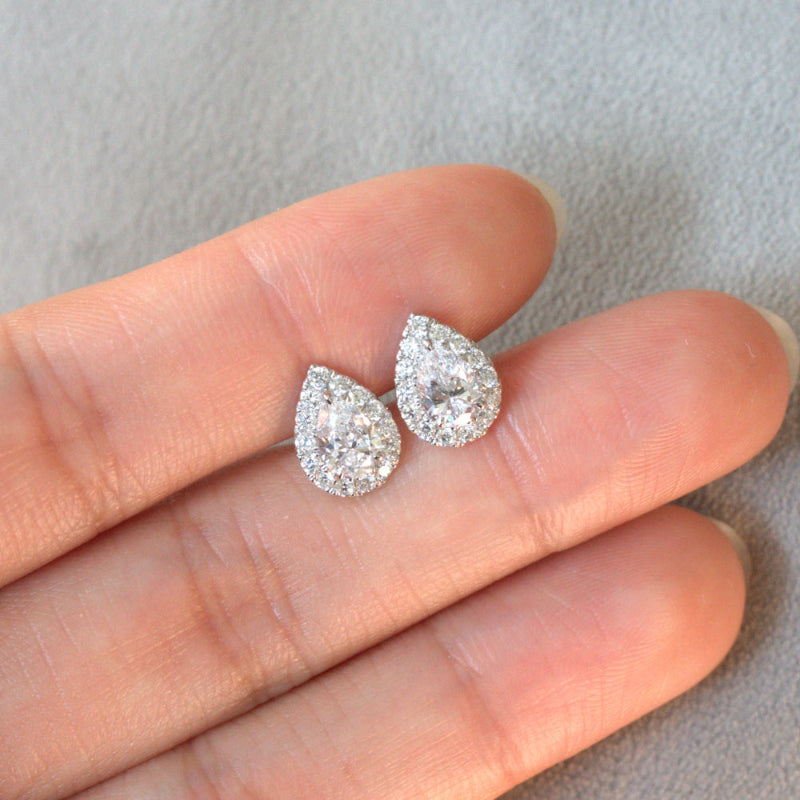 Lab Diamond Collection - Pear Shape Halo Earrings