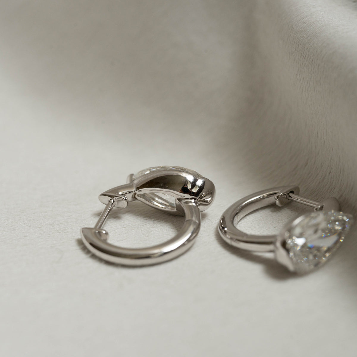 3ct Pear Solitaire Diamond Half Bezel Set Huggies