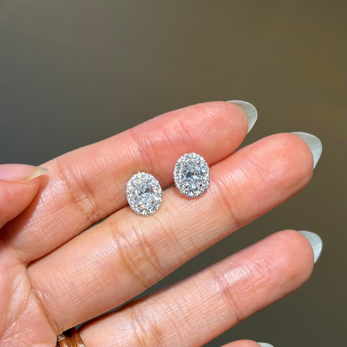 Lab Diamond Collection - Oval Shape Halo Earrings