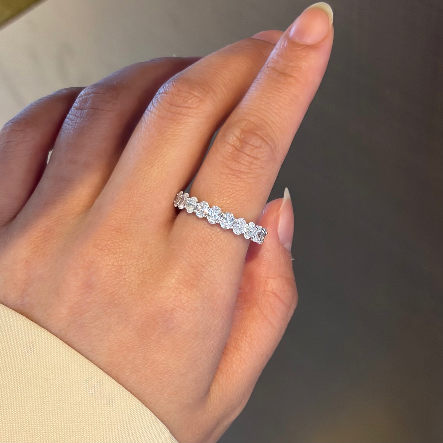 Lab Diamond Collection - 360 U Setting Oval Cut Full Eternity Band with Pave Edge Ring