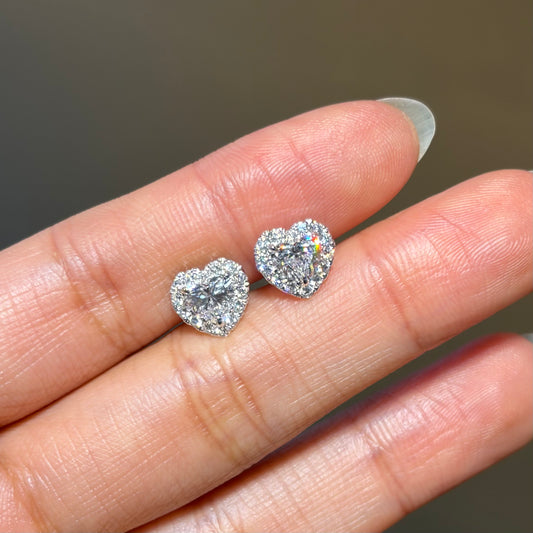 Lab Diamond Collection - Heart Shape Halo Earrings