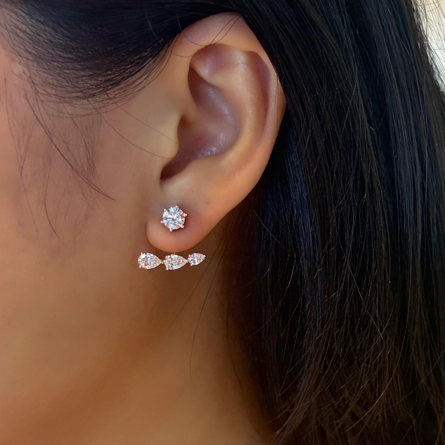 Lab Diamond Collection - Three Pear Diamond Earring Jacket