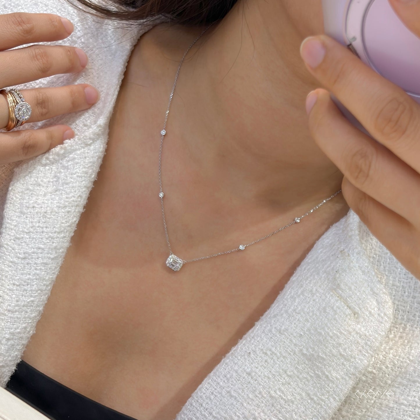 Lab Diamond Collection - Emerald Cut Halo Necklace
