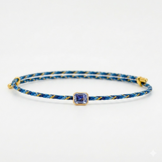 Emerald Cut Natural Light Blue Sapphire with Baby Blue Threads Bracelet
