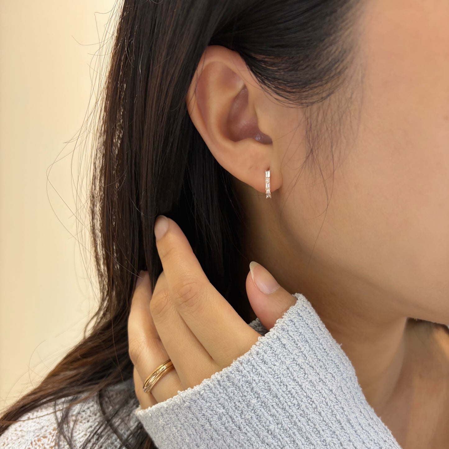 Baguette Diamond Mini Hoop Earrings