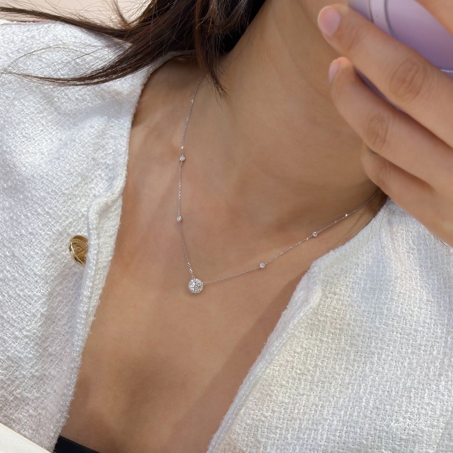 Lab Diamond Collection - Round Shape Halo Necklace
