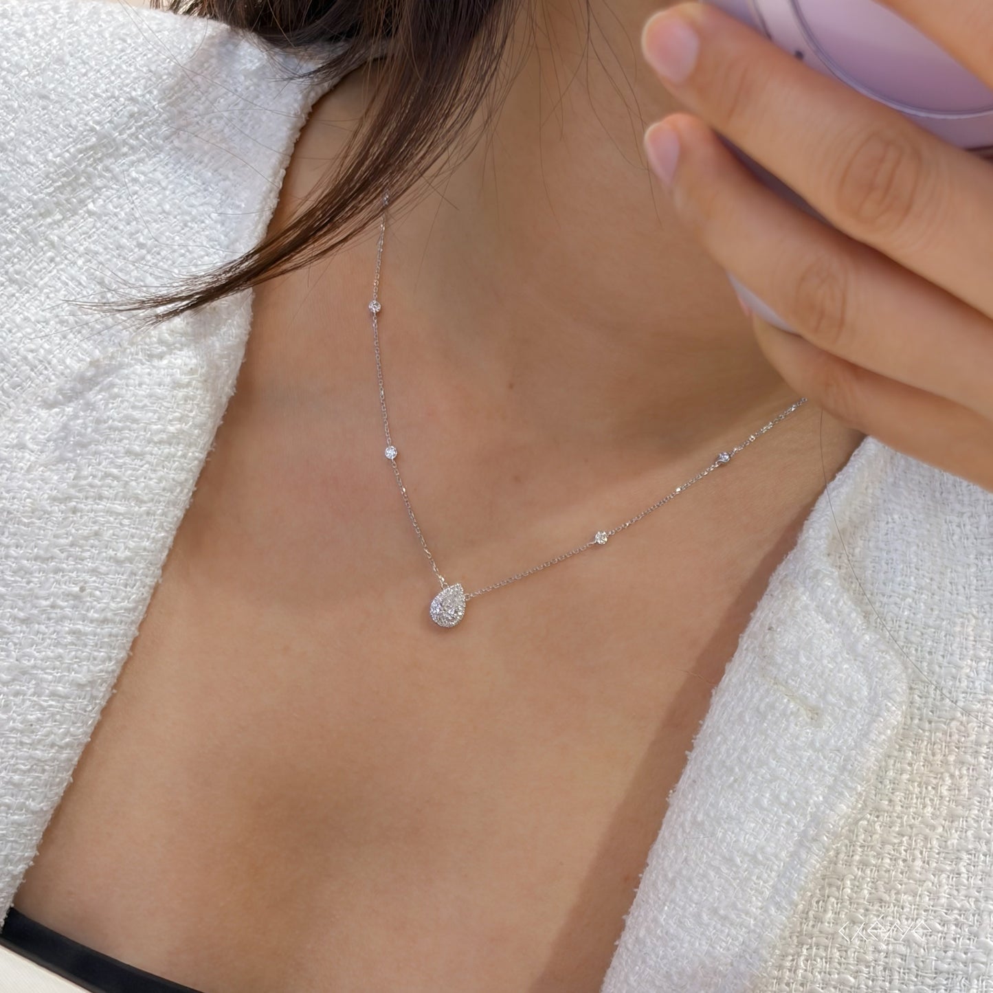 Lab Diamond Collection - Pear Shape Halo Necklace