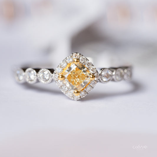 Cushion Cut Yellow Diamond Ring