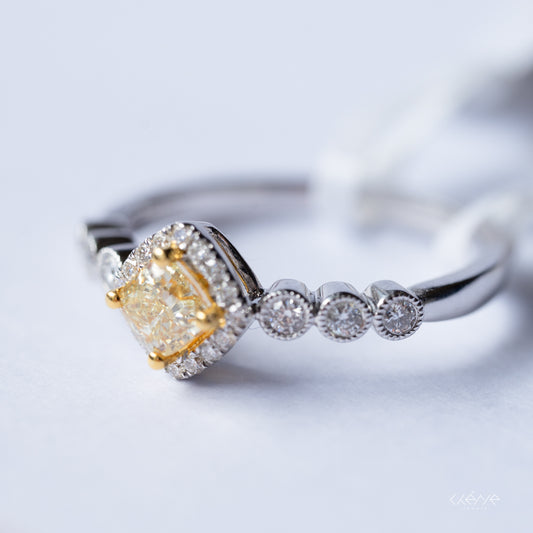 Cushion Cut Yellow Diamond Ring