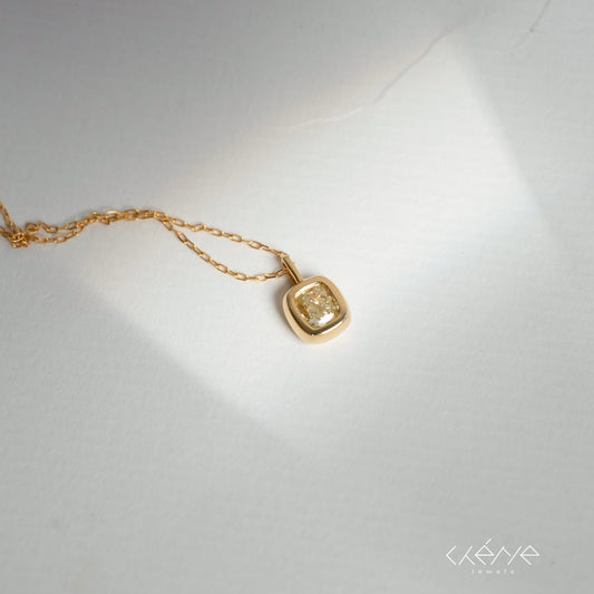 Cushion Cut Yellow Diamond in Bezel Set Necklace
