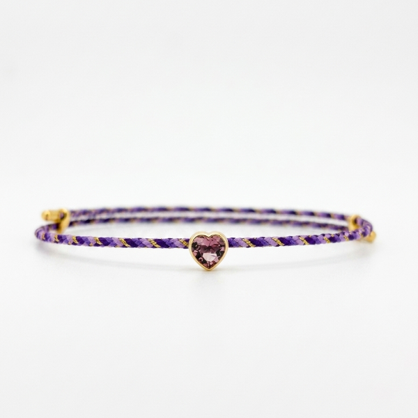 Heart Shape Natural Tourmaline with Purple Thread Bracelet