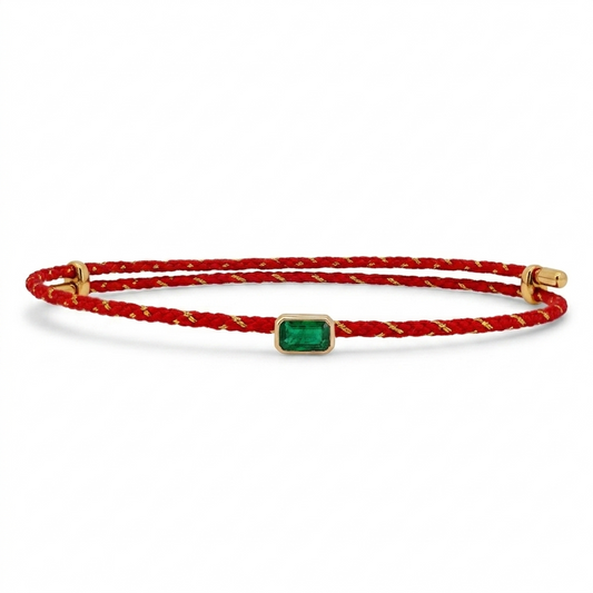 Emerald Cut Natural Emerald with Red Threads Bracelet
