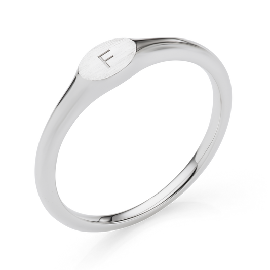 Initial Letter Signet Ring - Oval Shape Mini