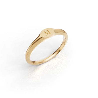 Initial Letter Signet Ring - Oval Shape Mini