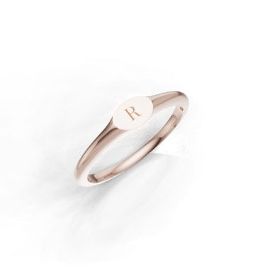 Initial Letter Signet Ring - Oval Shape Mini